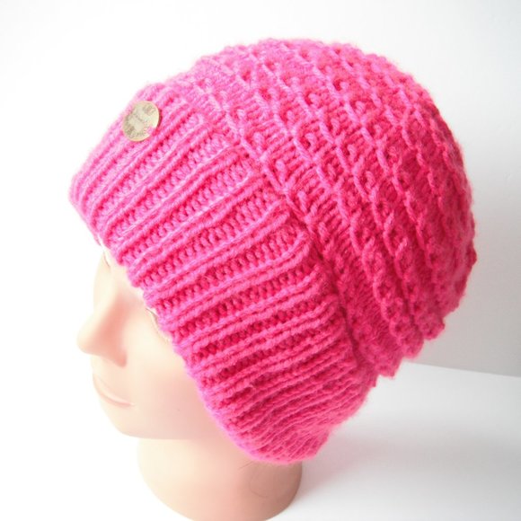 Hand Knitted Hat Toque Size L-(M) Acrylic Pink - 037 Hand knit by me - Picture 4 of 10
